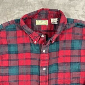 Vintage LL Bean Mens Flannel Shirt USA Button Down Plaid Red Green XL Tall